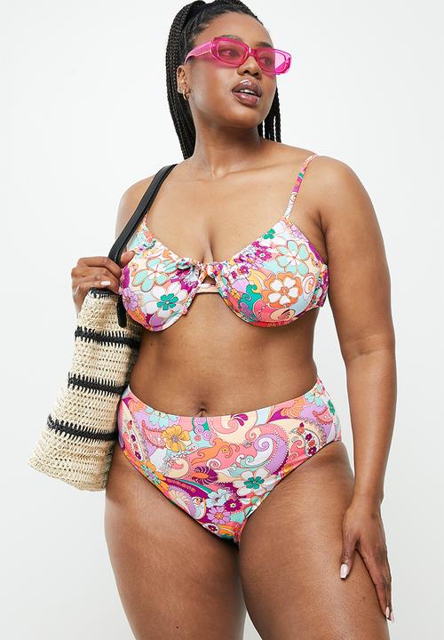 Cotton On - Curve swim tie front under wire bikini top - multi