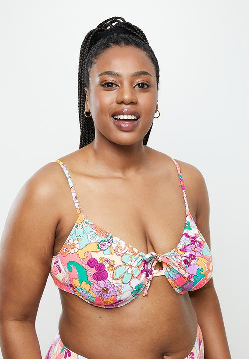 Cotton On - Curve swim tie front under wire bikini top - multi