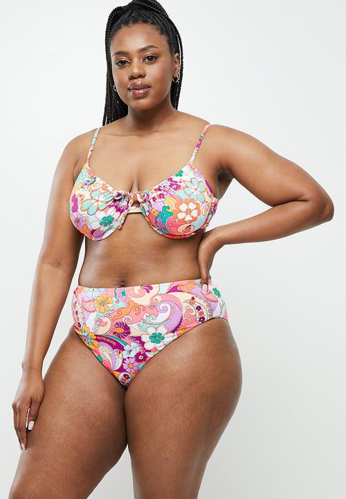 Cotton On - Curve swim tie front under wire bikini top - multi
