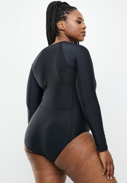 Lizzy - Plus rylee long sleeve swimsuit - black