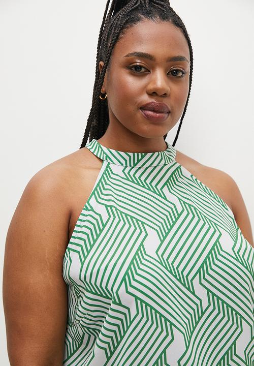Superbalist - Halter neck shell - green optical geo print