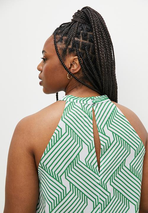 Superbalist - Halter neck shell - green optical geo print