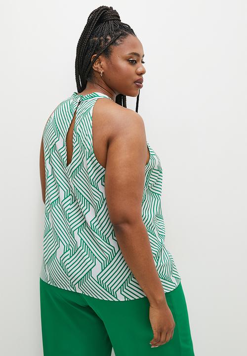 Superbalist - Halter neck shell - green optical geo print
