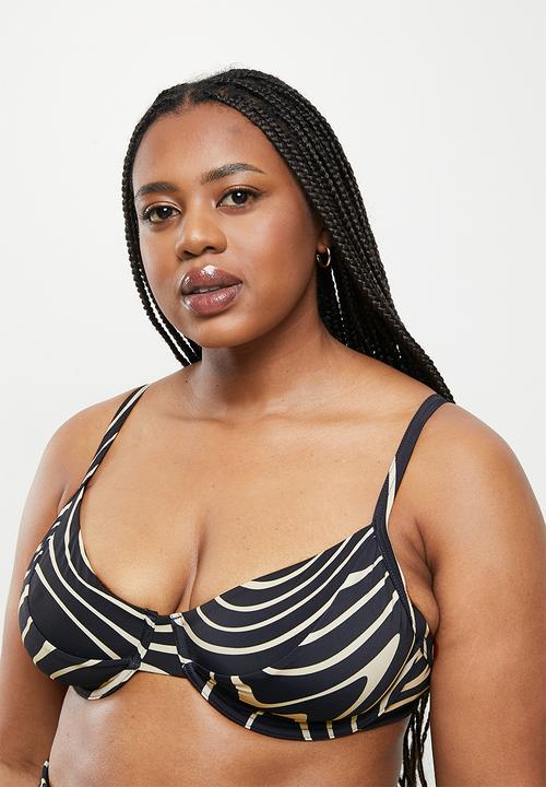 Me&B - Plus digital printed bikini set - stone & black 