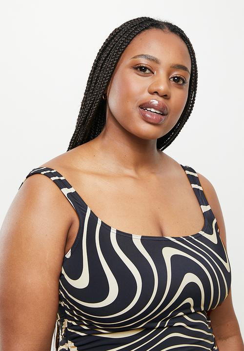 Me&B - Plus digital printed swimsuit - stone & black 