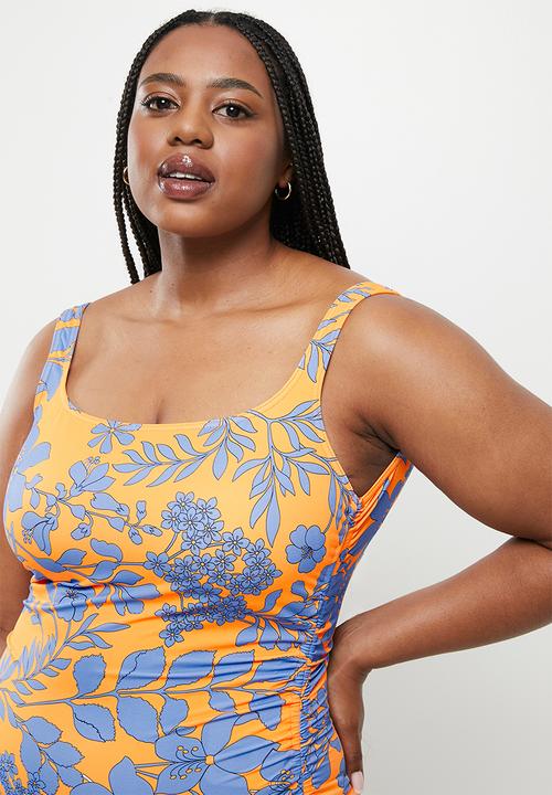Me&B - Plus digital printed swimsuit - orange & blue