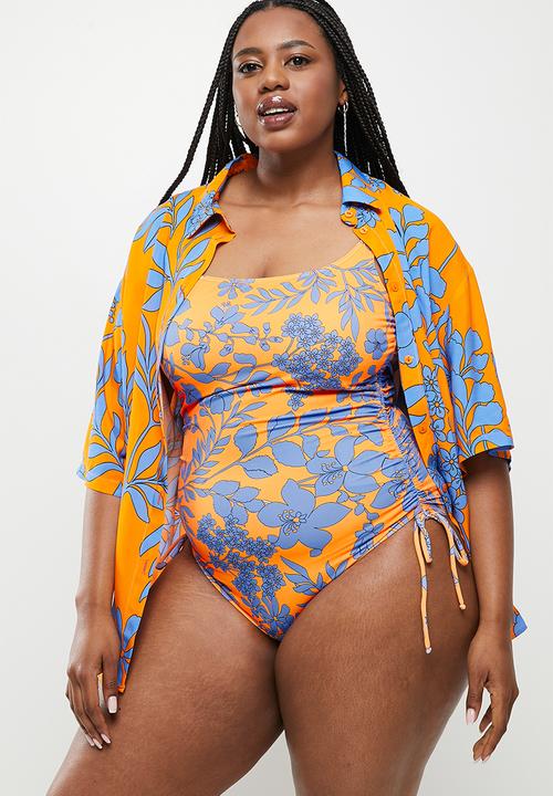Me&B - Plus digital printed swimsuit - orange & blue