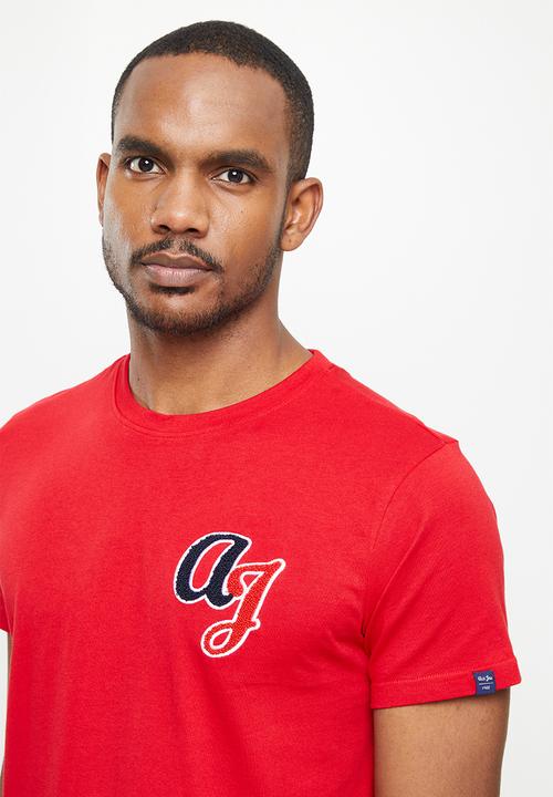 Aca Joe - Aca joe towelling applique lhw chest & printed rib crew tee - high risk red