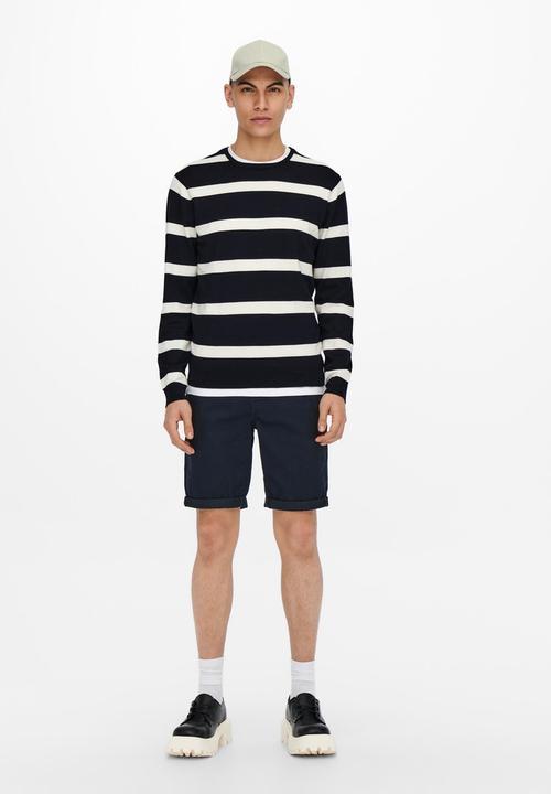 Only & Sons - Onswyler life long sleeve stripe crew - navy