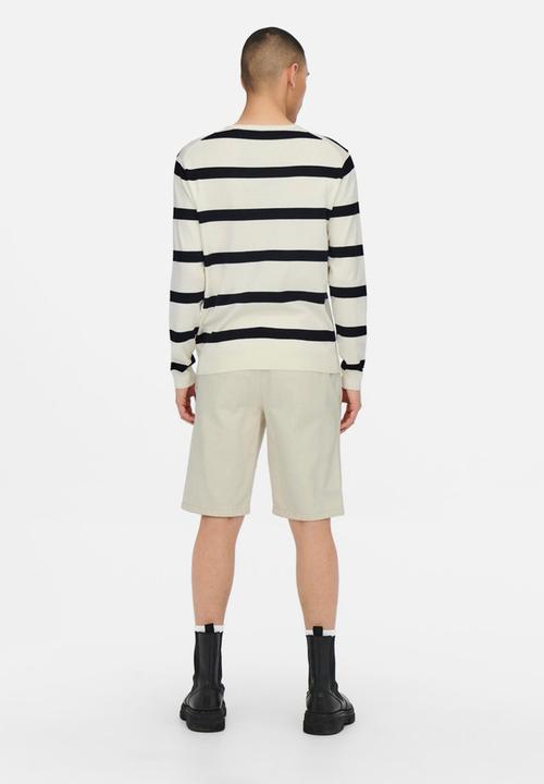 Only & Sons - Onswyler life ls stripe crew - white