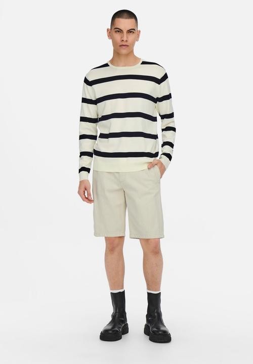 Only & Sons - Onswyler life ls stripe crew - white