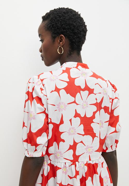 Superbalist - Printed tiered midi  dress - red daisy