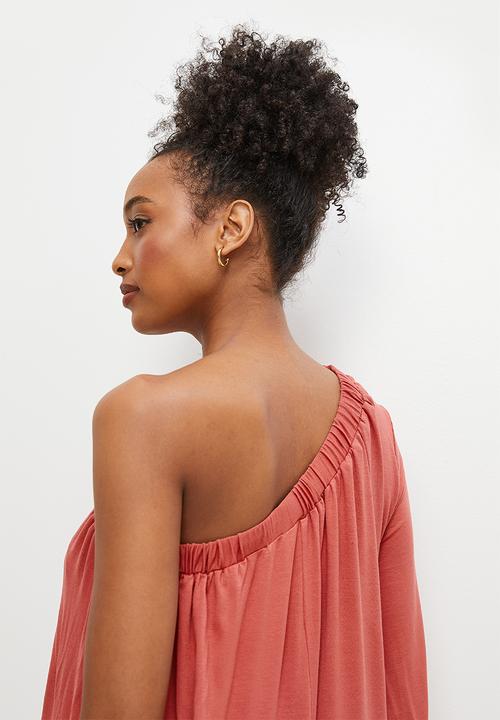 edit - One shoulder knit wide leg jumpsuit - terracotta