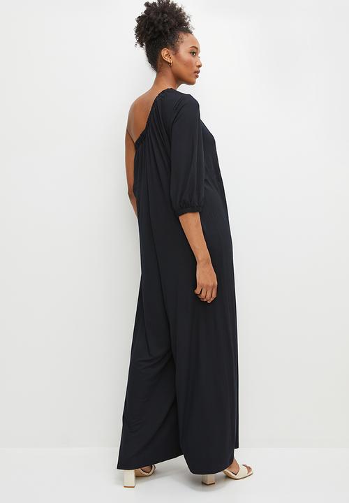 edit - One shoulder knit wide leg jumpsuit - black