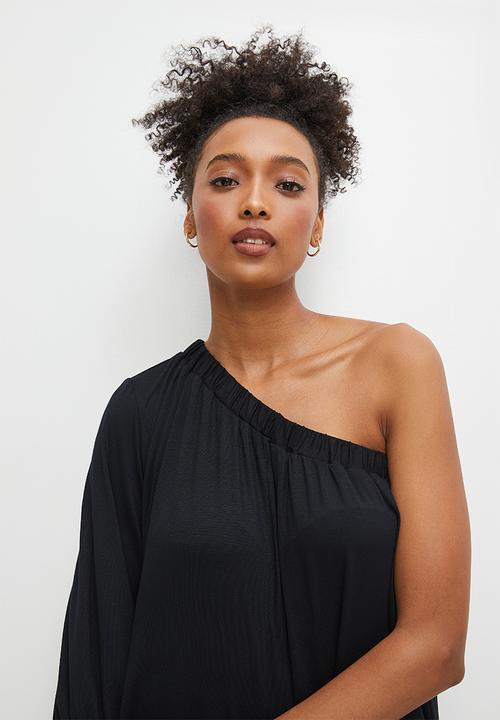 edit - One shoulder knit wide leg jumpsuit - black