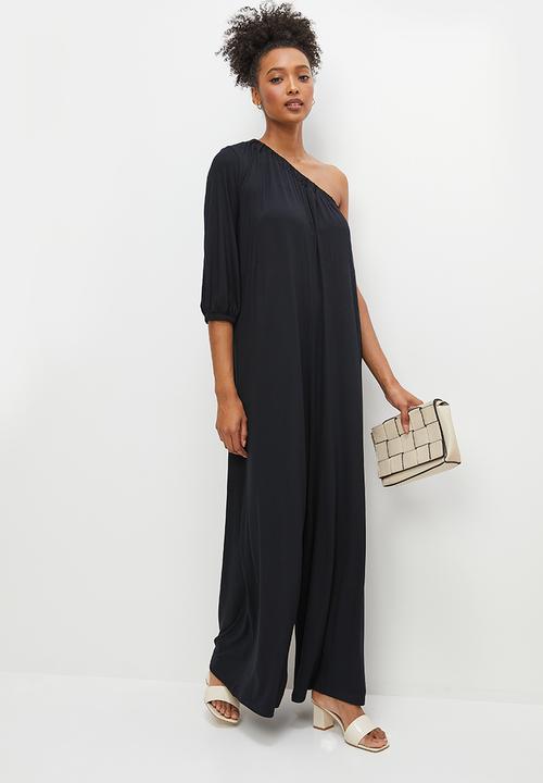 edit - One shoulder knit wide leg jumpsuit - black