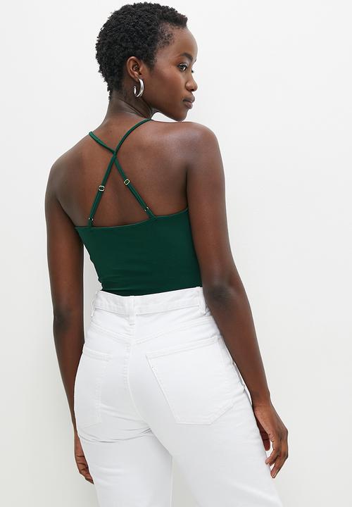 VELVET - Strappy cutout bodysuit with drawstring detail - trekking green
