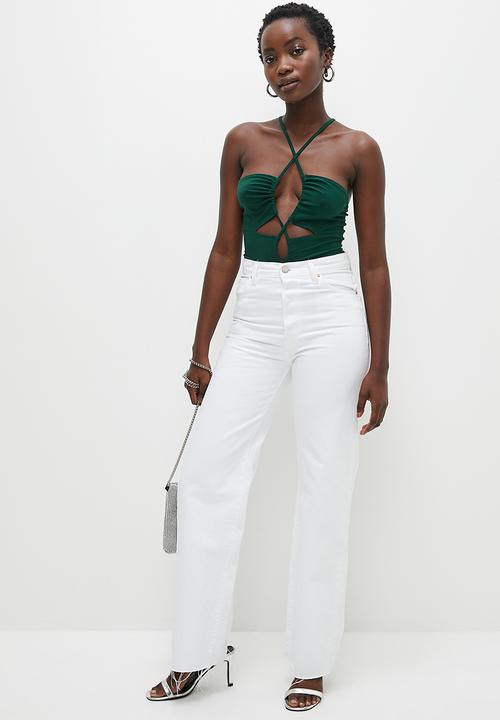 VELVET - Strappy cutout bodysuit with drawstring detail - trekking green