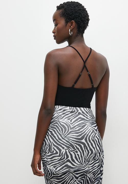 VELVET - Strappy cutout bodysuit with drawstring detail - black
