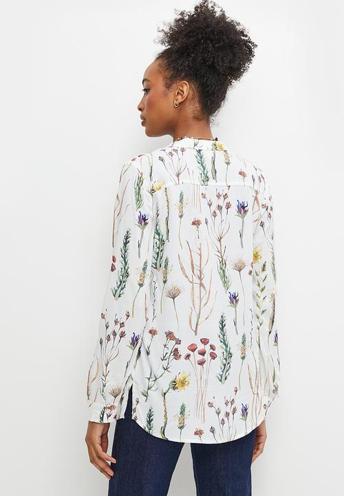 edit - Mandarin collar printed shirt - spring botanical