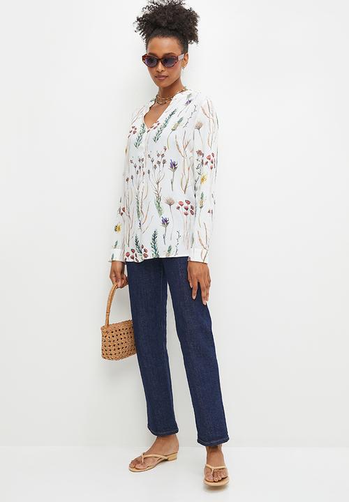 edit - Mandarin collar printed shirt - spring botanical