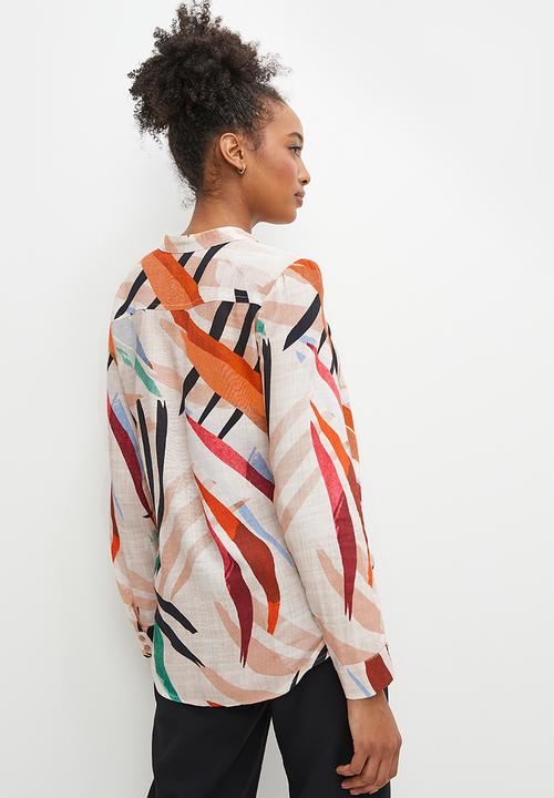 edit - Mandarin collar printed shirt - multi brushstrokes