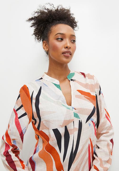 edit - Mandarin collar printed shirt - multi brushstrokes