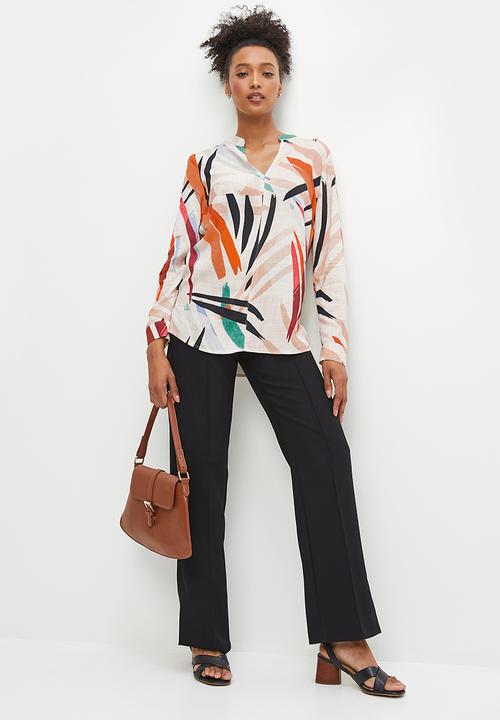 edit - Mandarin collar printed shirt - multi brushstrokes