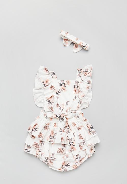 Pop Candy - Baby ruffle playsuit & headband set - white