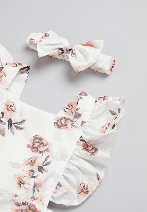 Pop Candy - Baby ruffle playsuit & headband set - white