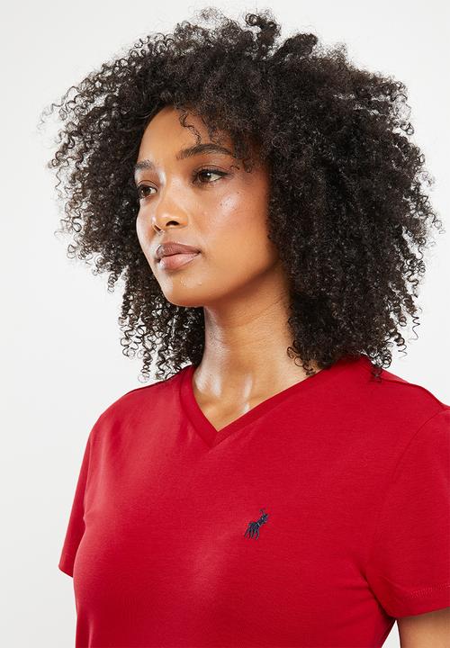 POLO - Kelly basic short sleeve essential v-neck stretch T-shirt - red