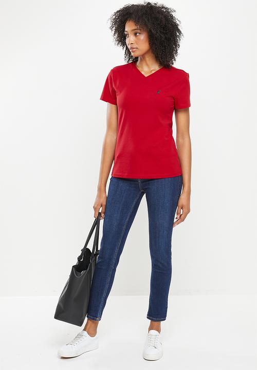 POLO - Kelly basic short sleeve essential v-neck stretch T-shirt - red