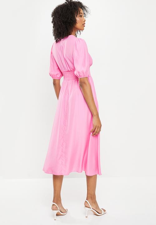 Me&B - Button empire bamboo plain tea dress - sugar pink