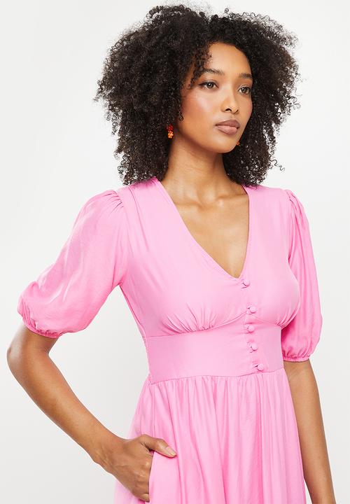 Me&B - Button empire bamboo plain tea dress - sugar pink