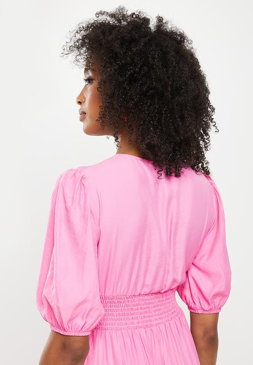 Me&B - Button empire bamboo plain tea dress - sugar pink
