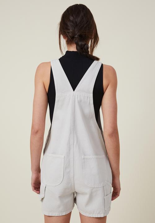Cotton On - Utility denim short overall - soft taupe