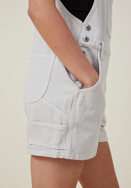 Cotton On - Utility denim short overall - soft taupe