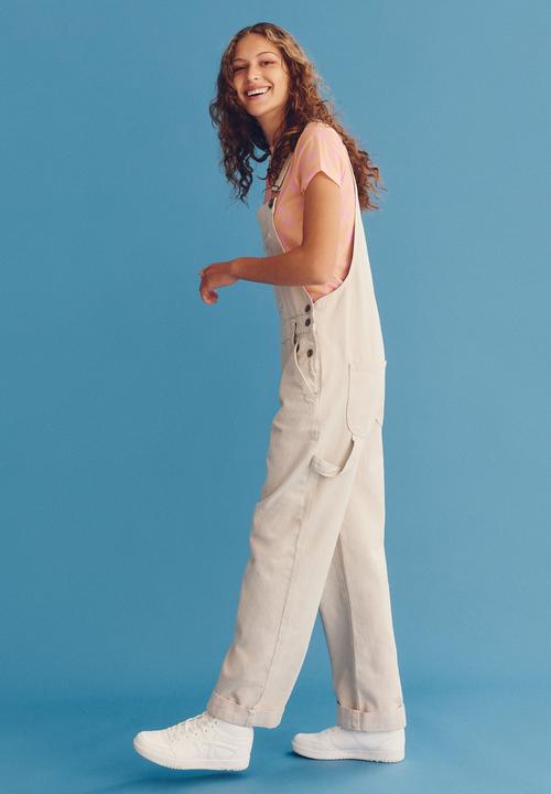 Cotton On - Utility denim overall long - soft taupe