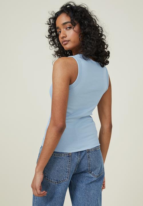 Cotton On - The one organic rib scoop tank - seaside blue