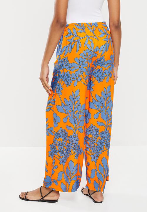 Me&B - Cropped wide leg printed pants - orange blue floral