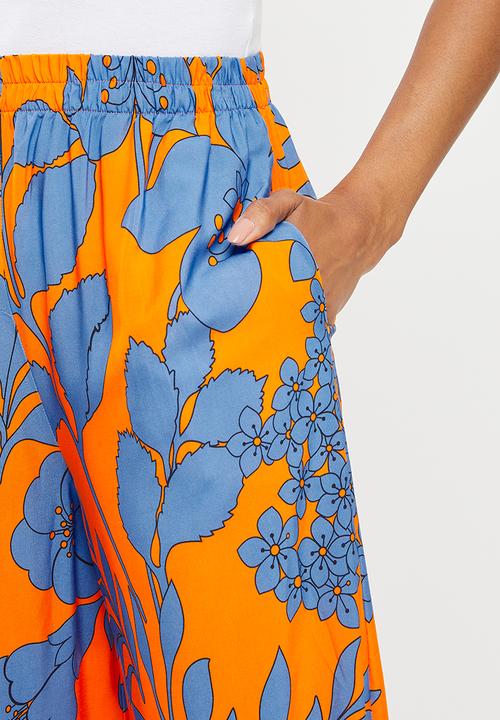 Me&B - Cropped wide leg printed pants - orange blue floral