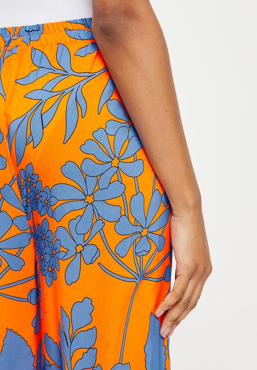 Me&B - Cropped wide leg printed pants - orange blue floral