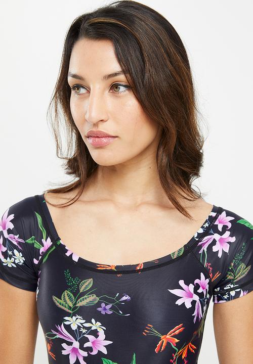 Lizzy - Everleigh short sleeve swimsuit - dark bold botanical