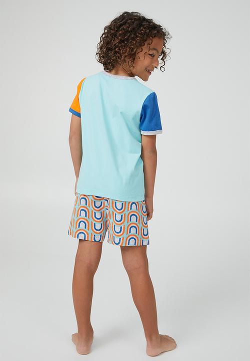 Cotton On - Felix short sleeve pyjama set - heaven blue/colour block rainbows