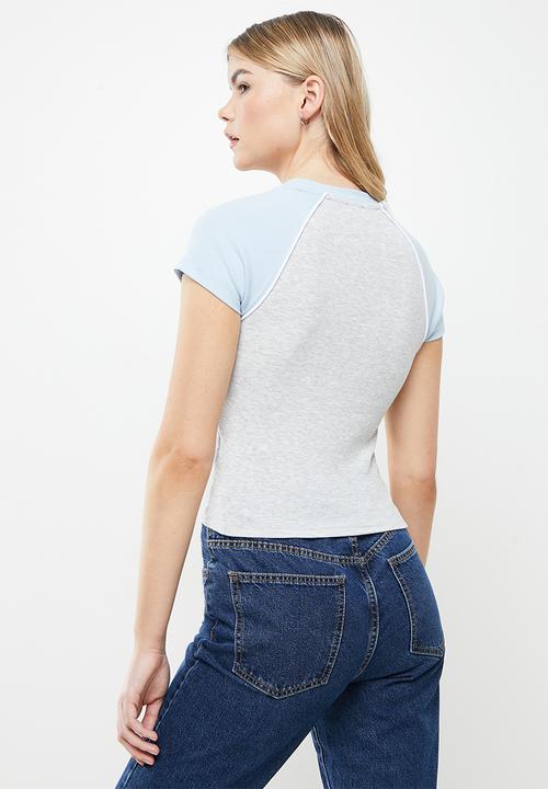Cotton On - Alana raglan short sleeve tee - light grey marle & seaside blue