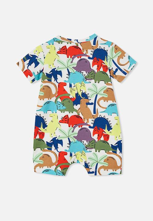 Cotton On - The short sleeve romper - vanilla/heaven blue dino dance