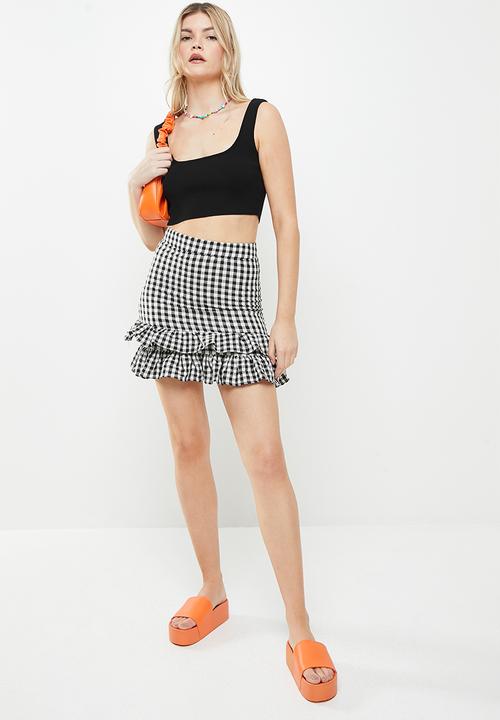 Trendyol - Gingham ruffled skirt - black