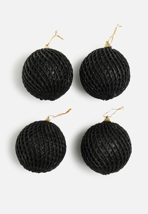H&S - Glam glitter Christmas Baubles set of 4 - black