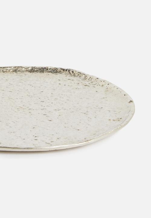 H&S - Hammered metal candle tray - silver