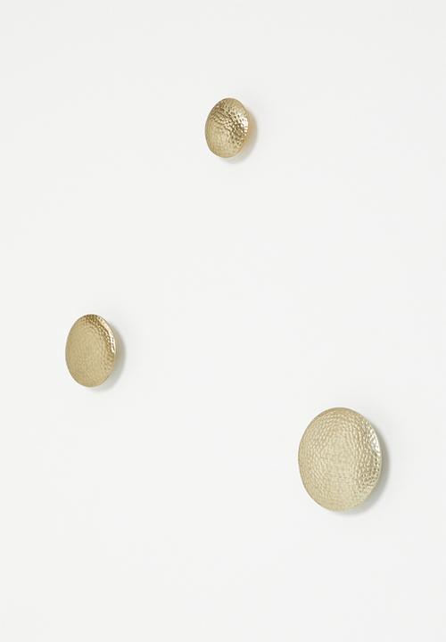 Sixth Floor - Hammered wall hook set of 3 - gold